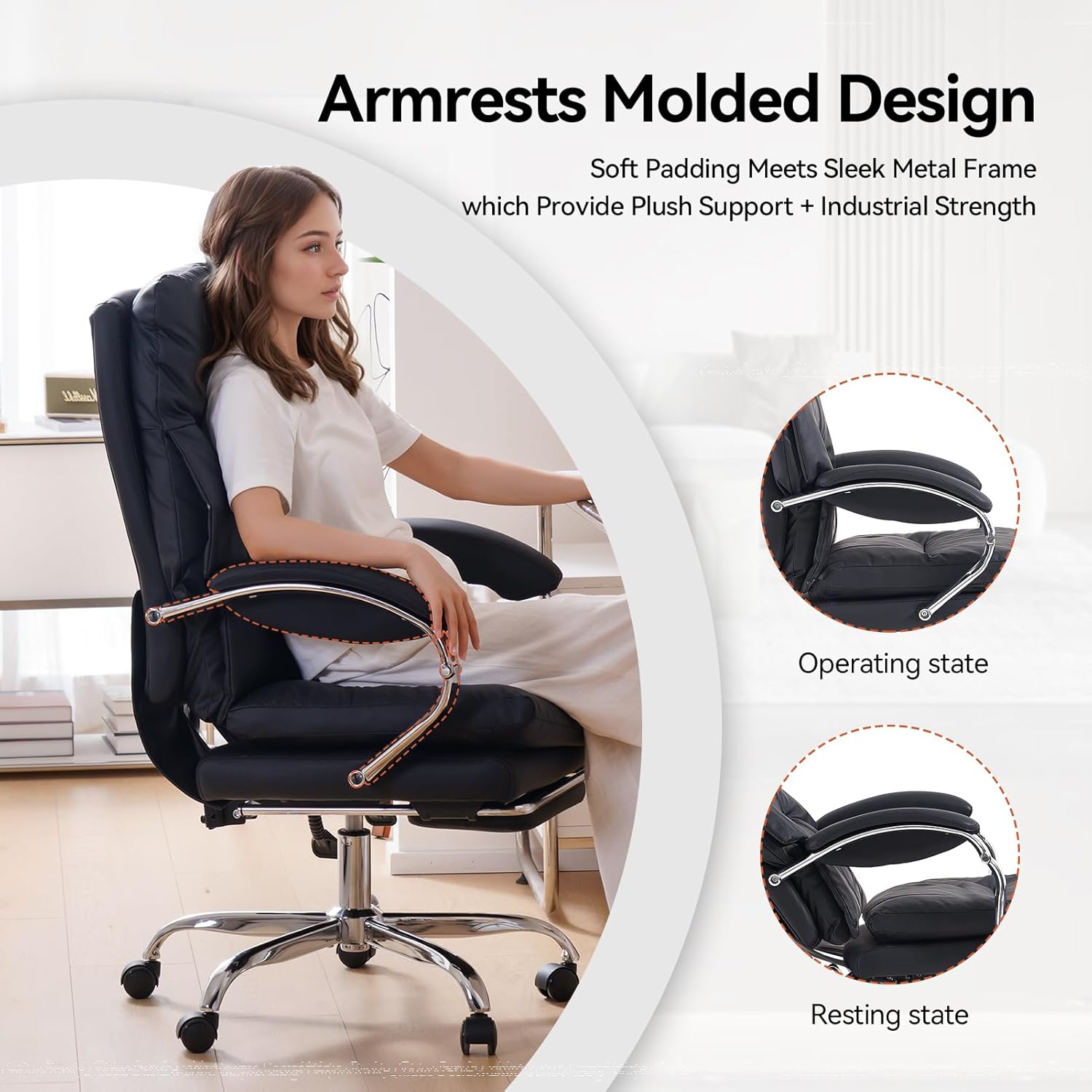 LEAGOO Office Chair with Foot Rest, Executive Reclining Office Chairs with Arms, Ergonomic High Back PU Leather Comfy Swivel Computer Desk Chairs with Wheels and Lumbar Support for Home Office, Black
