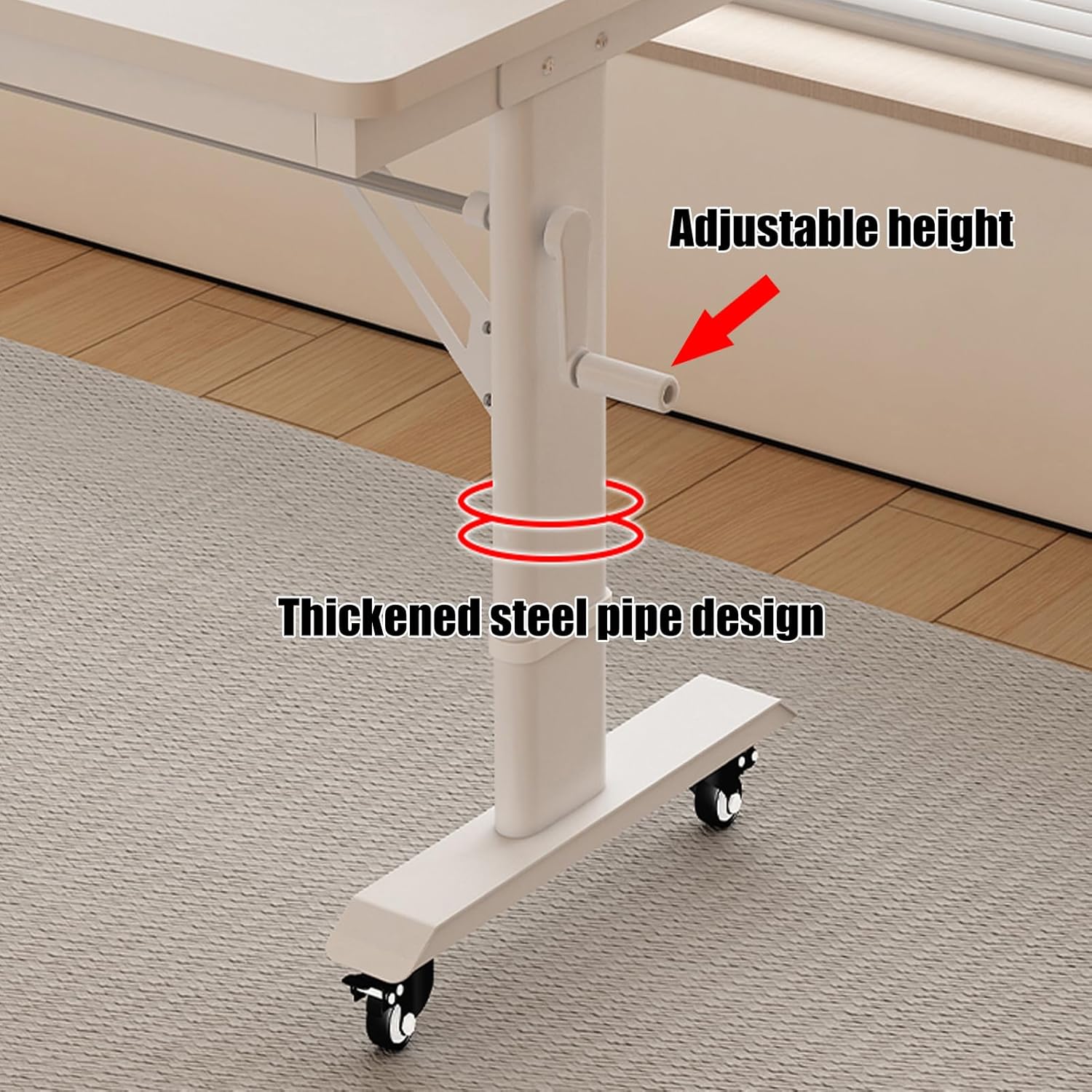 Medical Overbed Table with Wheels and Adjustable Height - Standing Workstation Laptop Desk,Mobile Laptop Cart Computer Desk for Hospital and Home Use,Light Brown-39.4