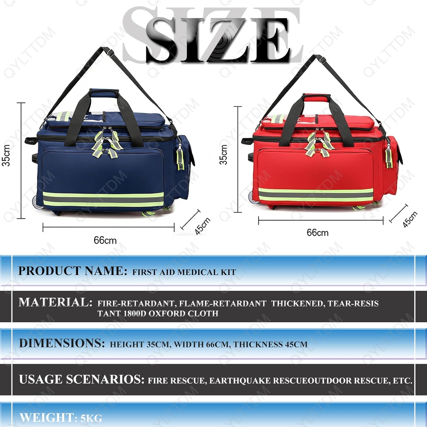 Firefighter Jumbo Turnout Gear Wheeled Bag, with Compartments, Rolling Medical Bag with Wheels, Portable Medical Trolley Duffle, with Reflective Trim, for Emergency, Home & Clinical Use