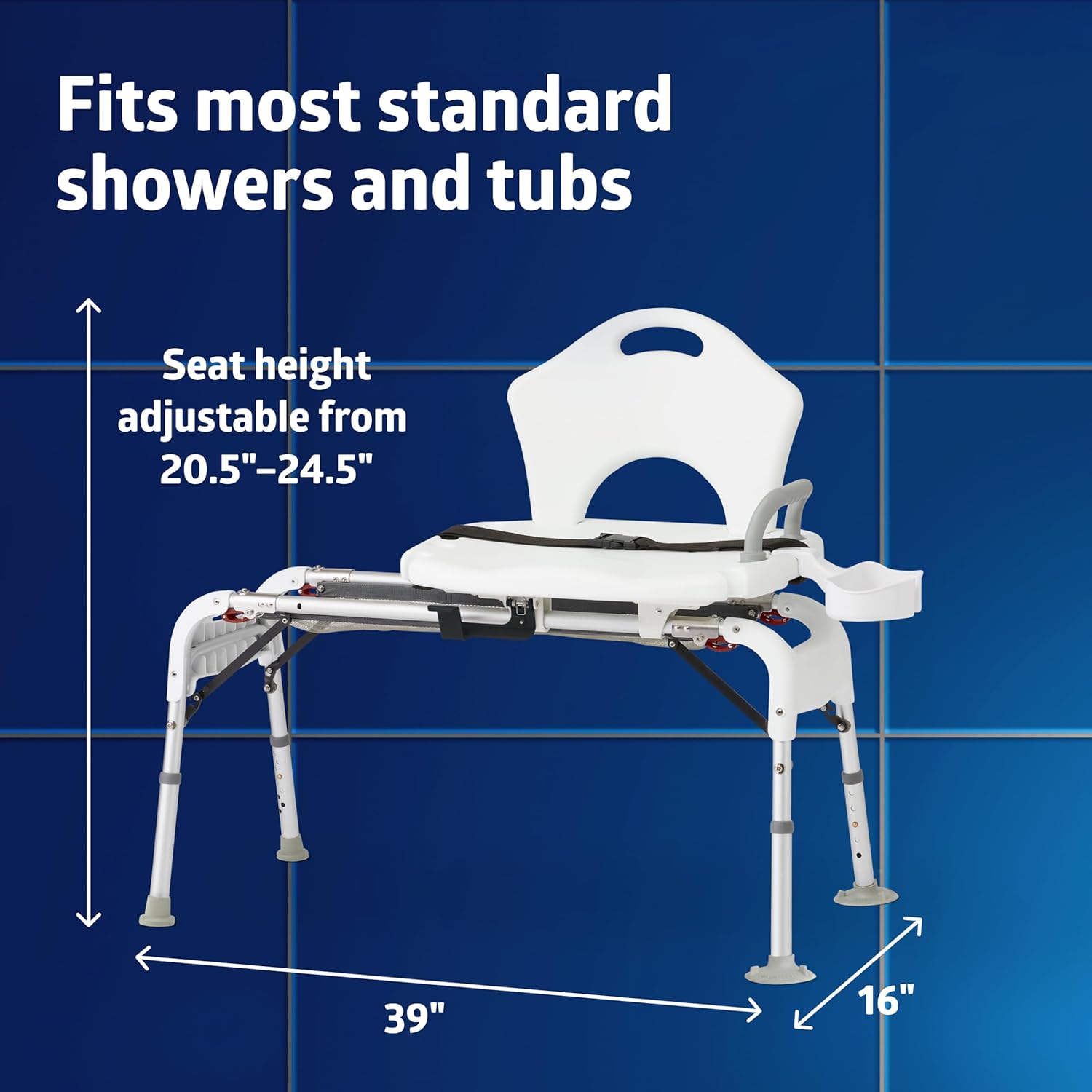 Medline Transfer Bench with Slide Seat, Slip Resistant Feet for Stability, Side Arm for Leverage and Support, Tub Transfer Bench for Elderly and Disabled - 300 lb Weight Capacity