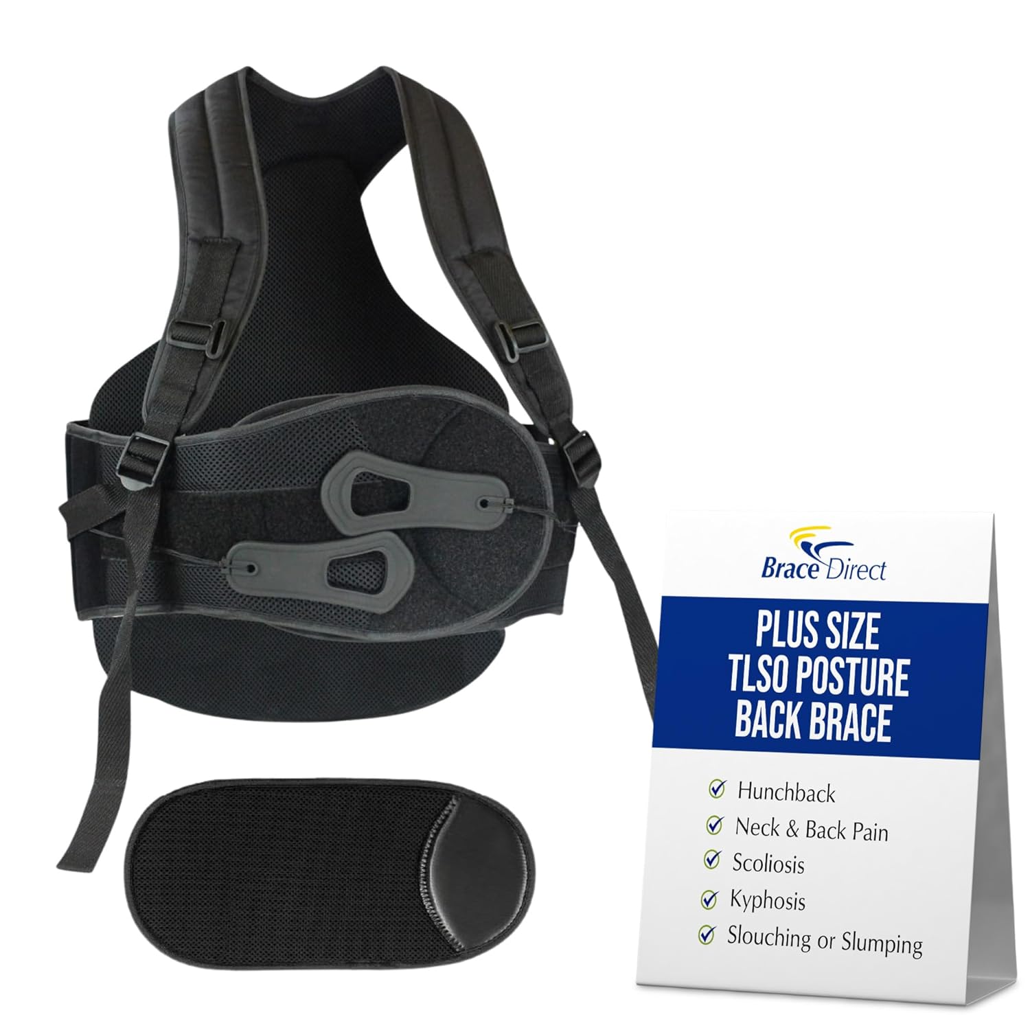 Brace Direct Plus-Size Rigid Posture Corrector TLSO Back Straightener Brace – Adjustable Support for Neck, Shoulder & Back Pain, Kyphosis & Scoliosis Correction (Fits Waist 50–66 in)