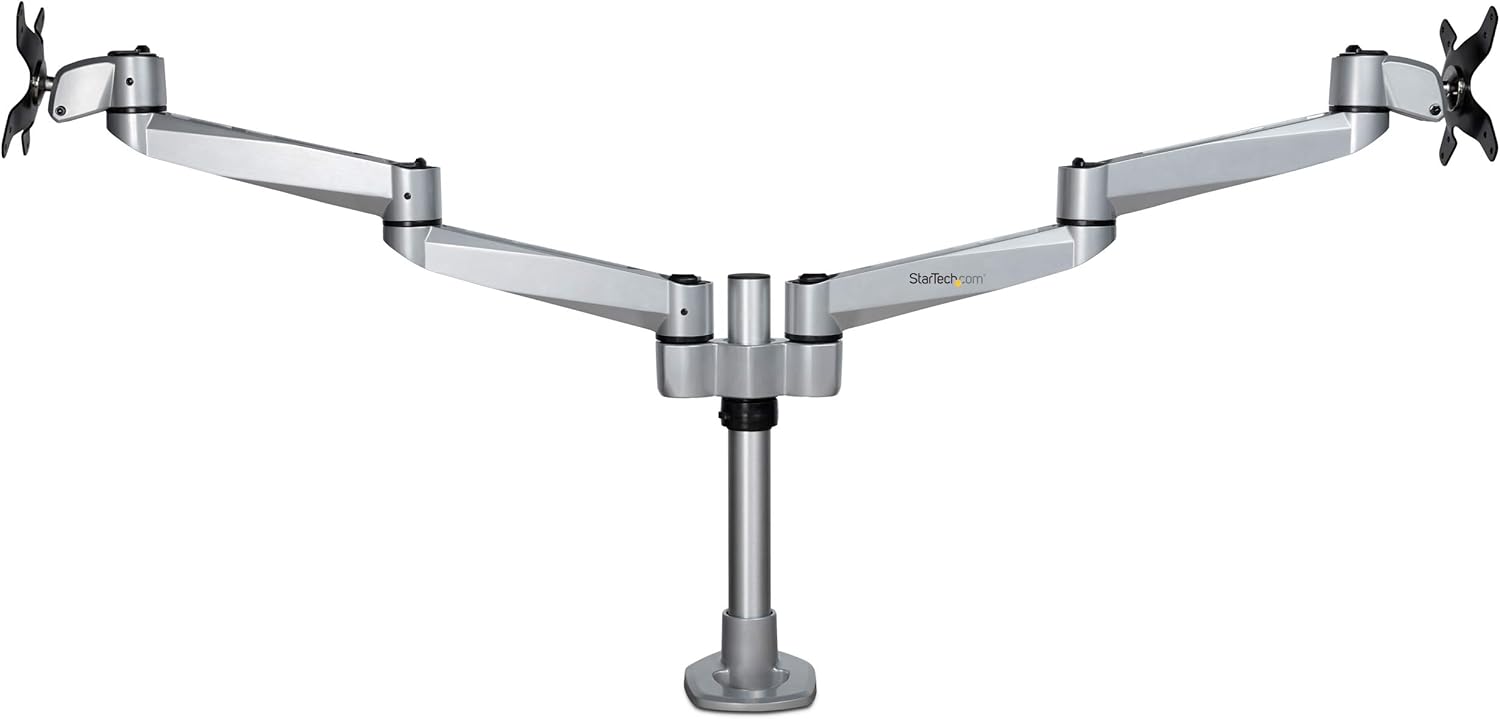 StarTech.com Desk Mount Dual Display Arm, Premium Articulating VESA Mount for Screens up to 27