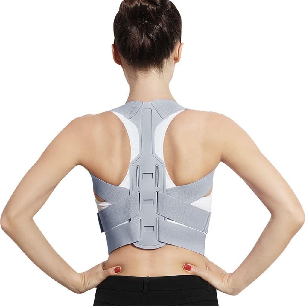 Brace Support Belt Adjustable Back Posture Corrector Clavicle Spine Back Shoulder Lumbar Posture Correction Corset for Posture(Gray,Large)