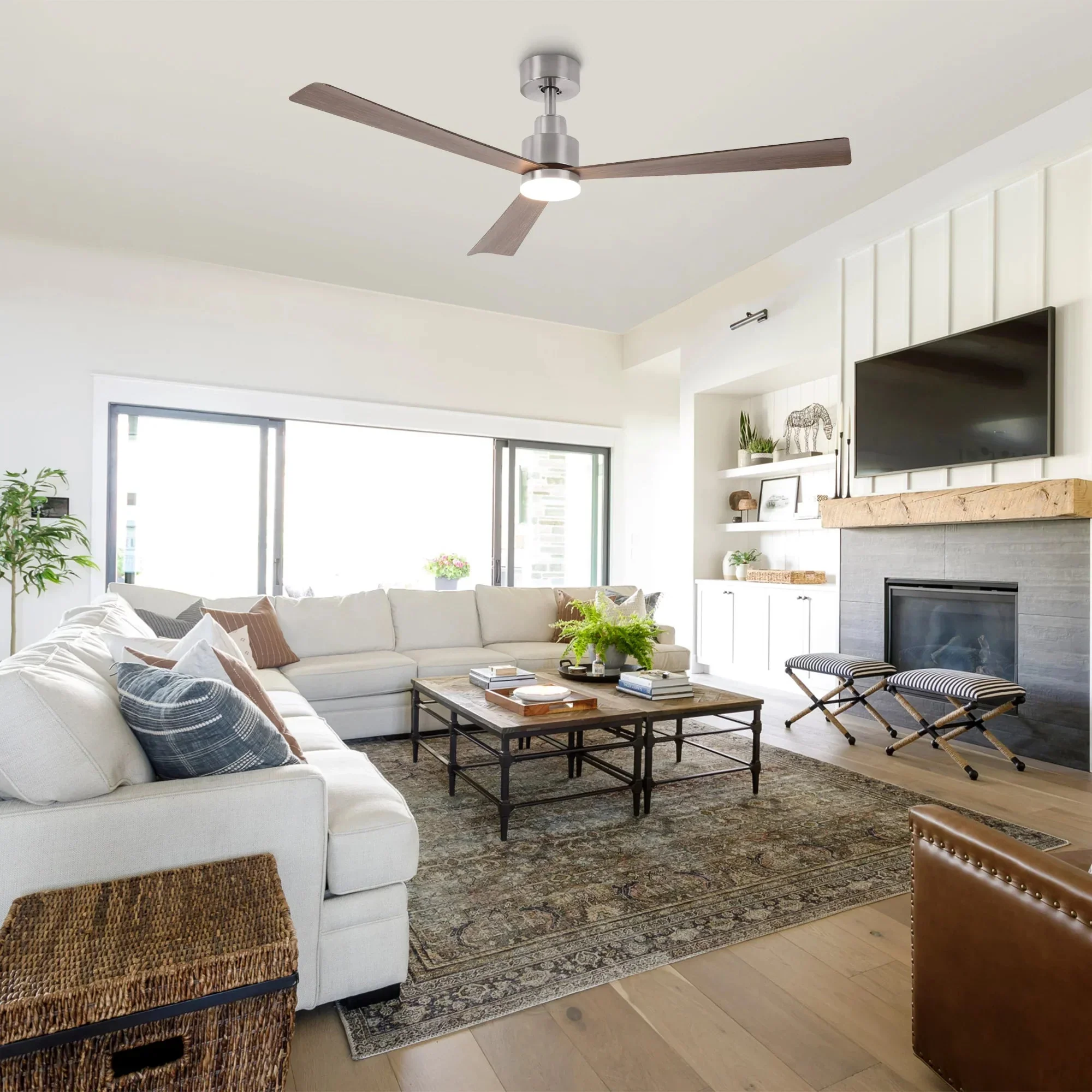 Parrot Uncle 52-Inch Dinah Modern Downrod Mount Ceiling Fan with Remote Control and LED Light