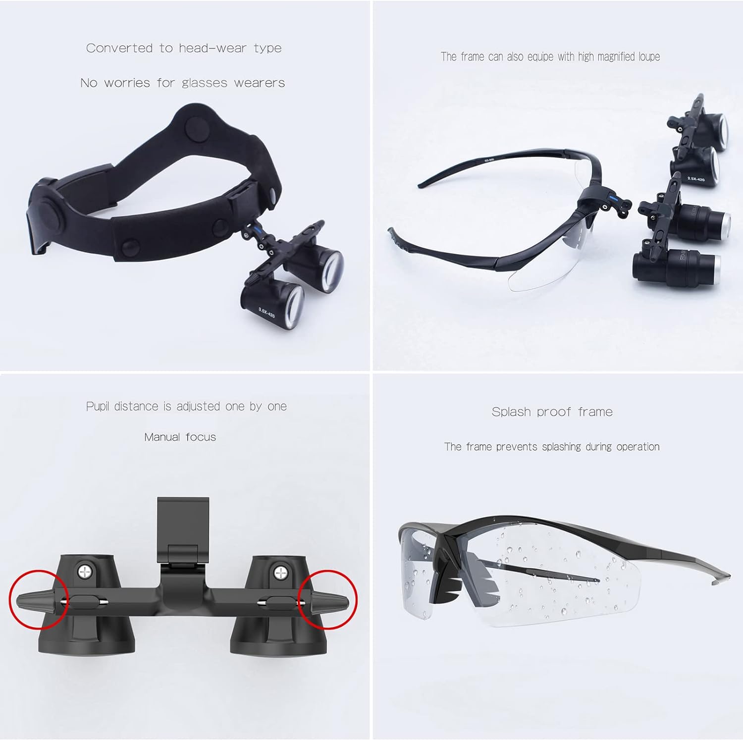 Binocular Loupes Dental Surgical Magnifiers Optical Magnifying Glasses Detachable Headband Magnifier for Jewelry， Arts， Crafts and Close Work，Black-Magnification:3.5X