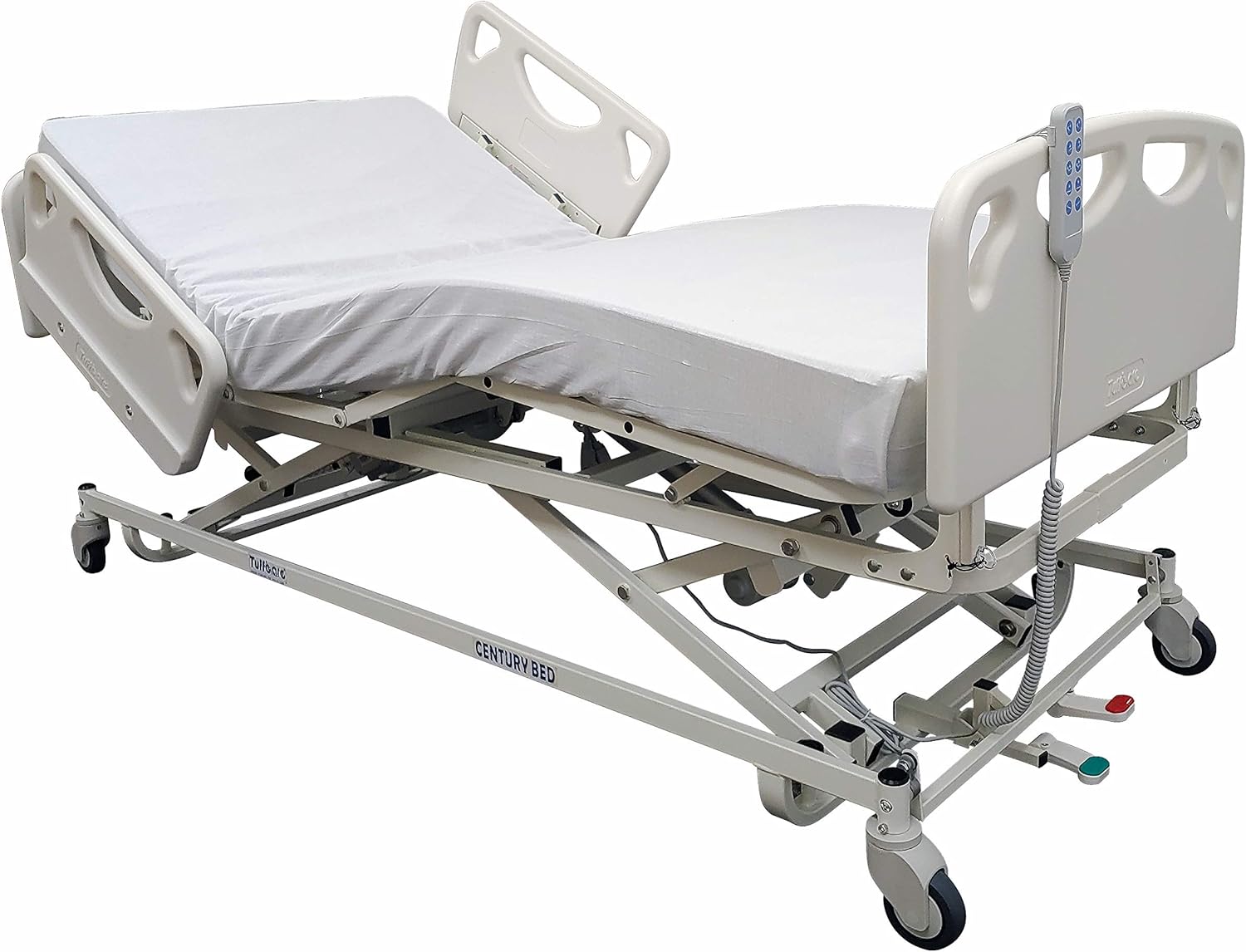 Century Hospital Bed, 5 Function Full Electric Long Term Care Low Bed with High Density Foam Mattress & Half Rail Package (36