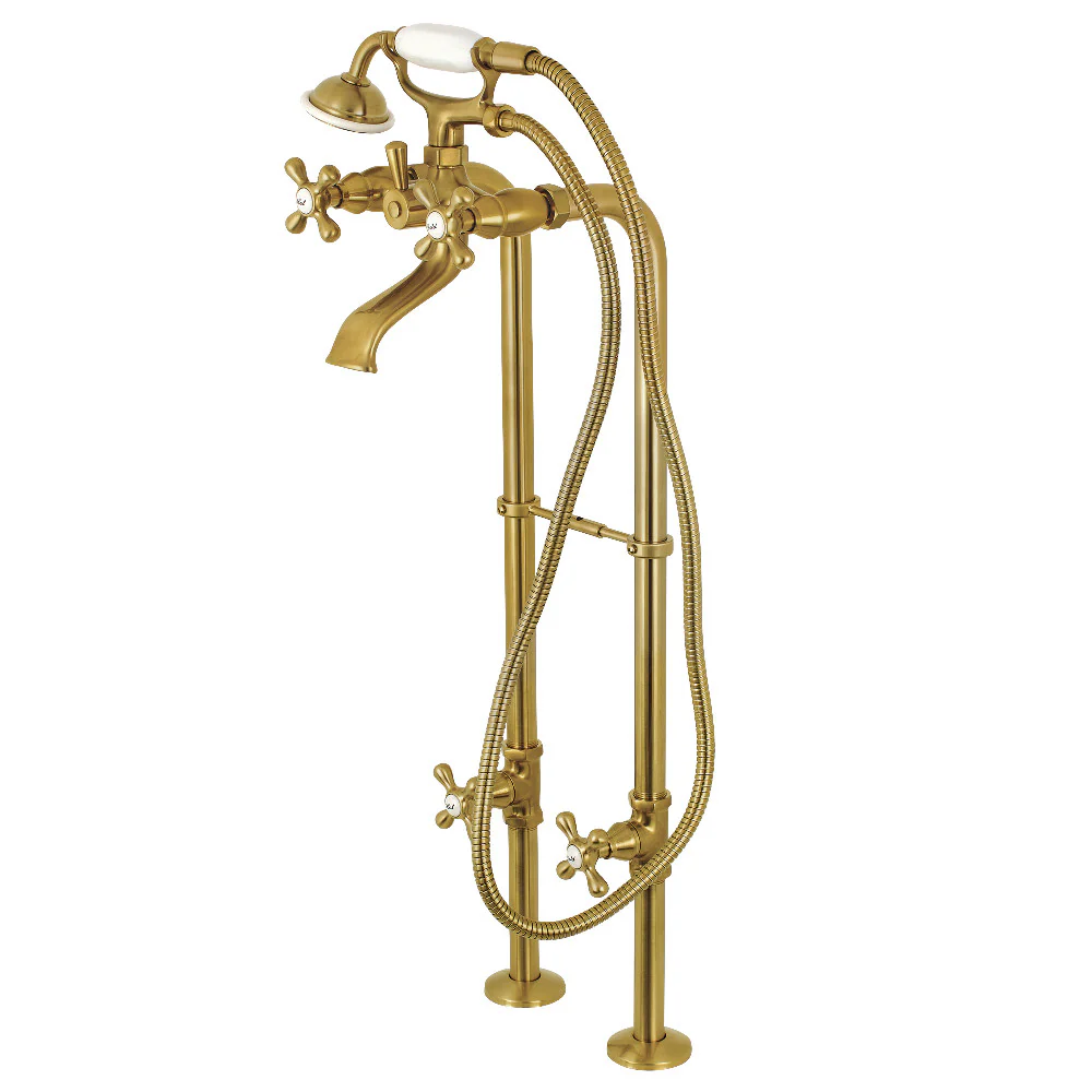 Kingston Brass Kingston Freestanding Tub Faucet with Supply Line and Stop Valve, Brushed Brass (CCK266K7)