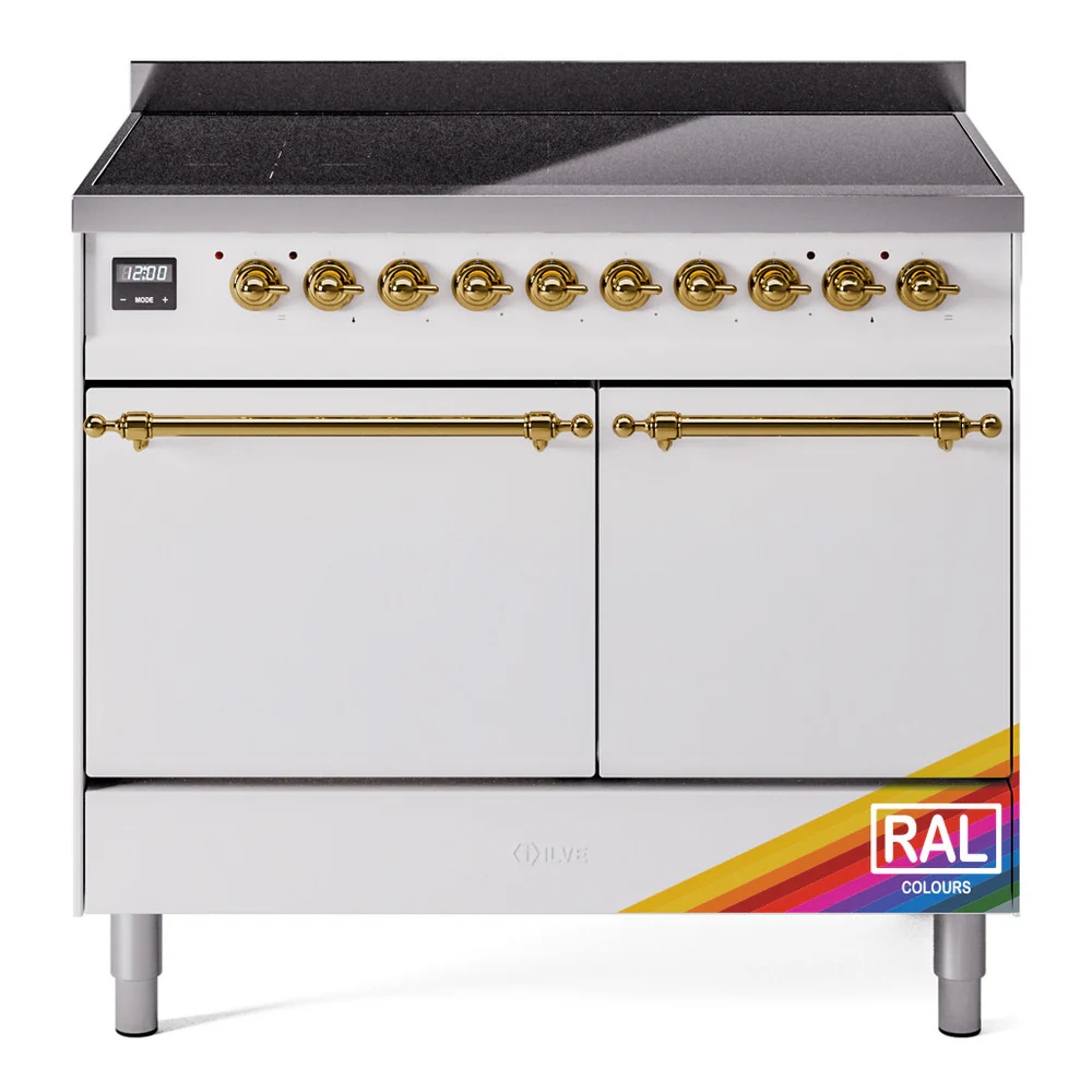 ILVE 40-Inch Nostalgie II Induction Range with Solid Door Oven in RAL with Brass Trim (UPDI406QNMPRAG)