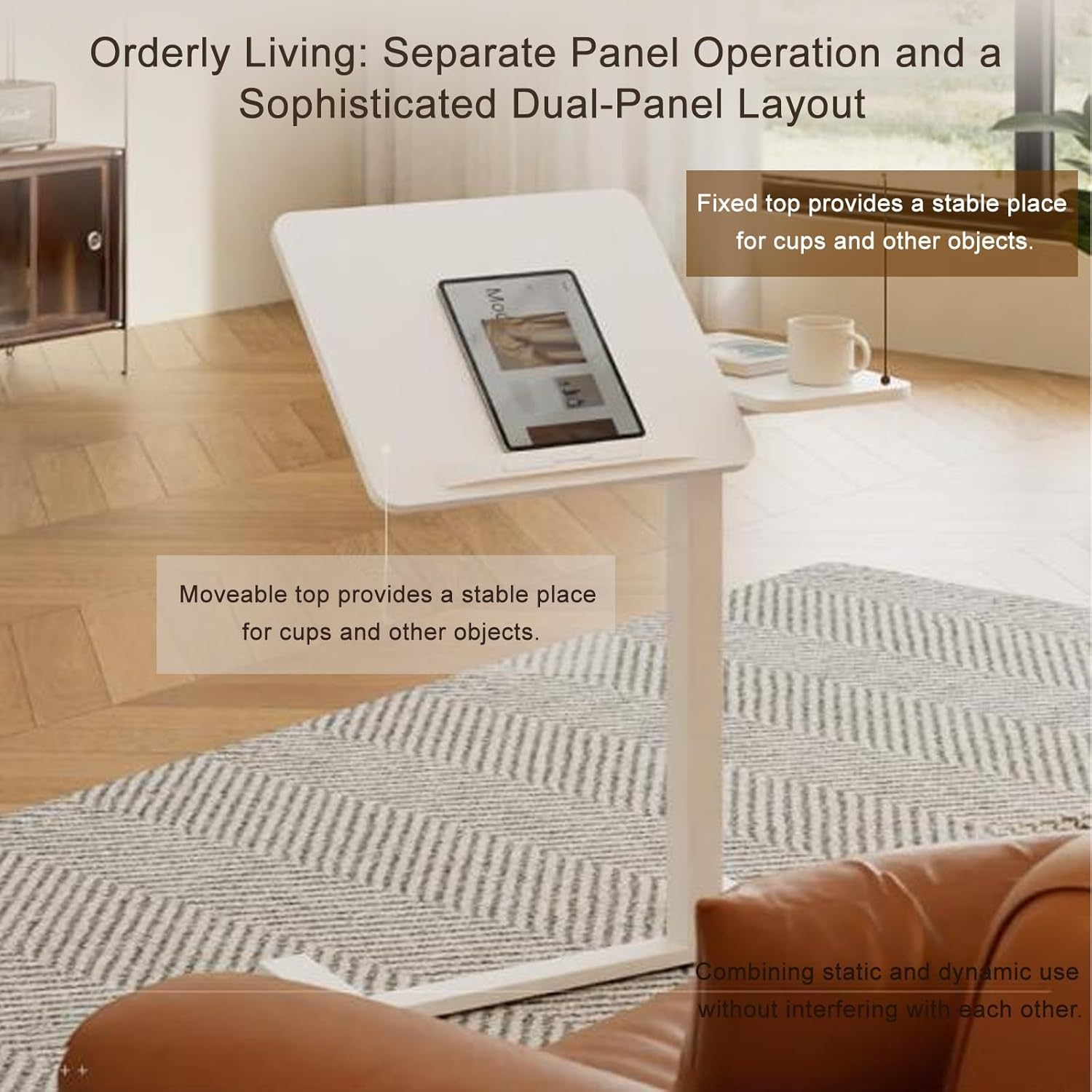 Overbed Table with Swivel Hidden Wheels Adjustable Height, with Laptop Desk Cart Table Over, Mobile Standing Desk for Hospital and Home Use(Brown)