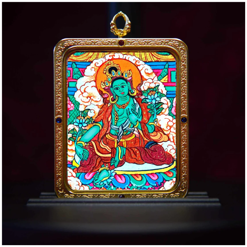 Tibetan Buddhism Green Tara Mantra Thangka Pendant - Feminine Empowerment Talisman for Blessings & Emotional Healing
