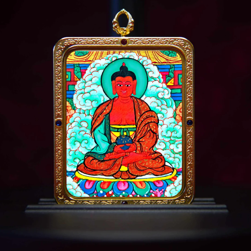 Nepal-made, hand-painted Amitabha Buddha thangka.