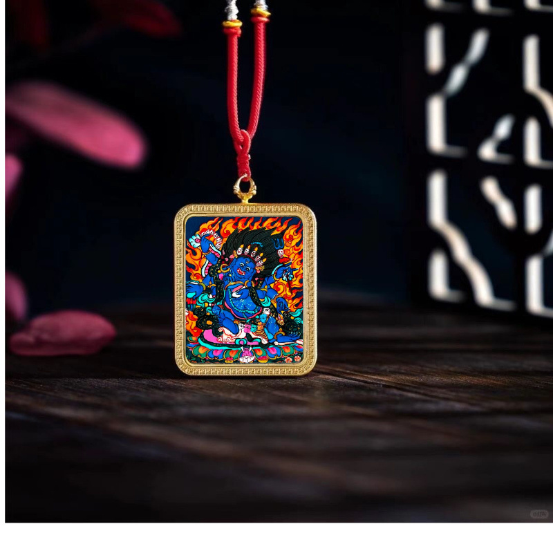 Six-Armed Mahakala Pendant Necklace - Tibetan Buddhist Protector w/ Gold Frame • Multi-Armed Deity • Spiritual Armor Jewelry
