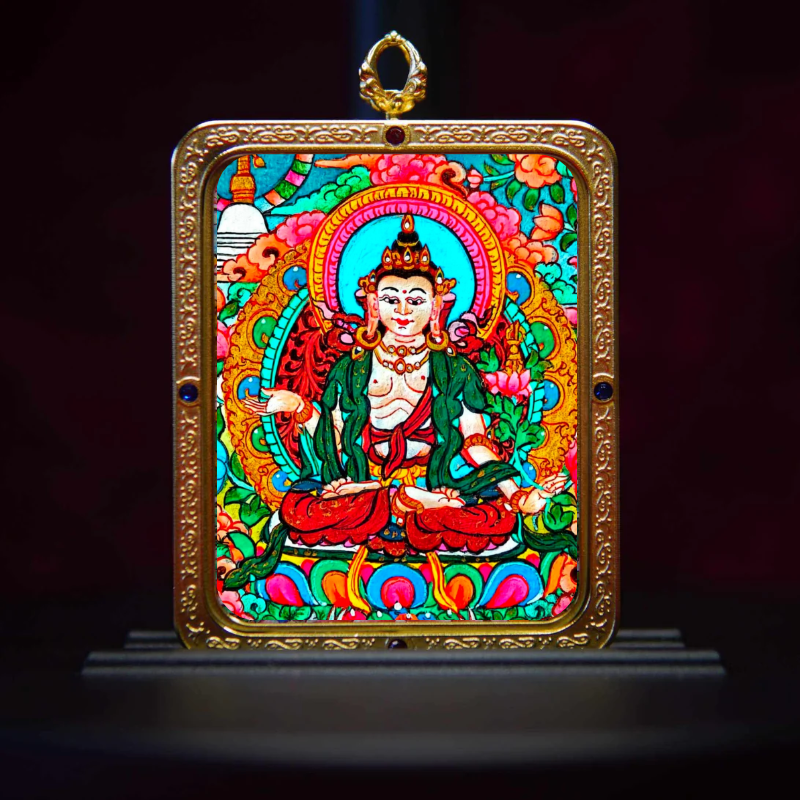 Hand-Painted Bodhisattva Manjushri Wisdom Buddha Pendant - Tibetan Thangka Meditation Necklace for Clarity & Spiritual Growth