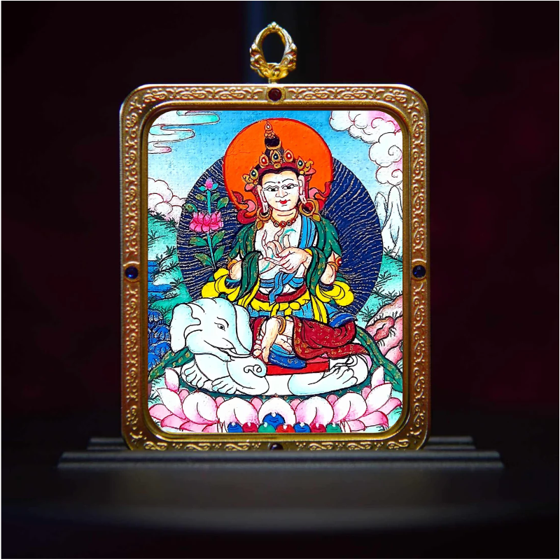 Hand-Painted Samantabhadra Bodhisattva Thangka Pendant - Wisdom Buddha Necklace for Clarity & Enlightenment