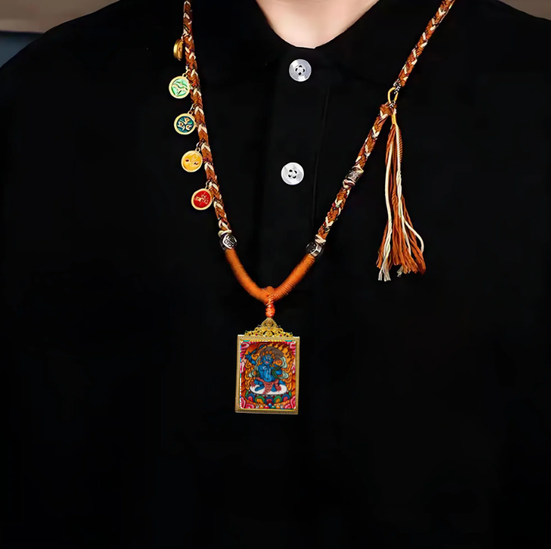 Acalaacala buddha Thangka necklace - Buddhist Protector for Wisdom & Courage