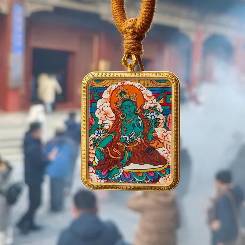 Tibetan Buddhism Green Tara Mantra Thangka Pendant - Feminine Empowerment Talisman for Blessings & Emotional Healing