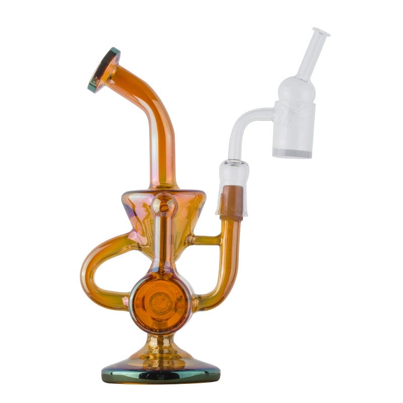 Orange Heady Recycler Dab Rig Set w/ Quartz Banger and Carb Cap