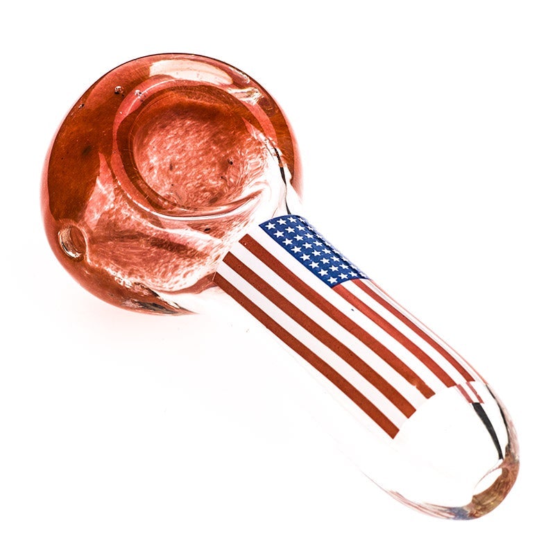 Red Frit Glass Pipe w/ American Flag Pattern