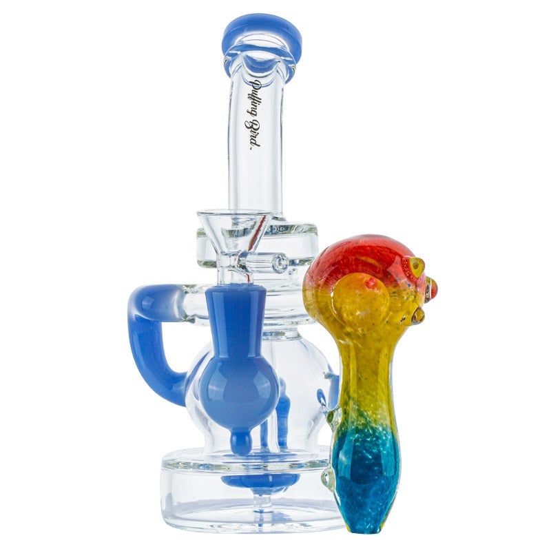 Recycler Showerhead Dab Rig and Three-Toned Glass Pipe Set