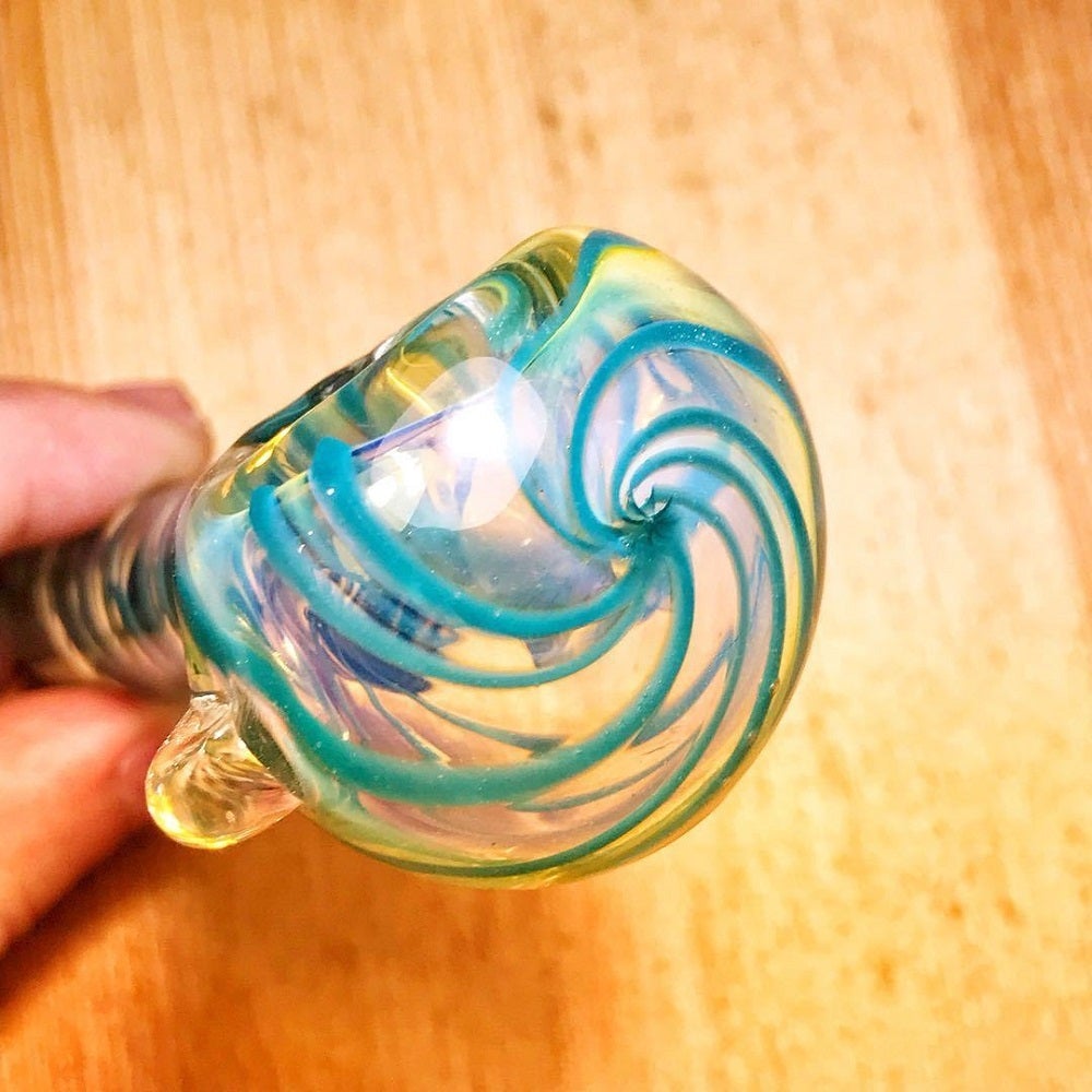 4.3 Turquoise Spiral Inside Out Glass Pipe w/ Clear Marble