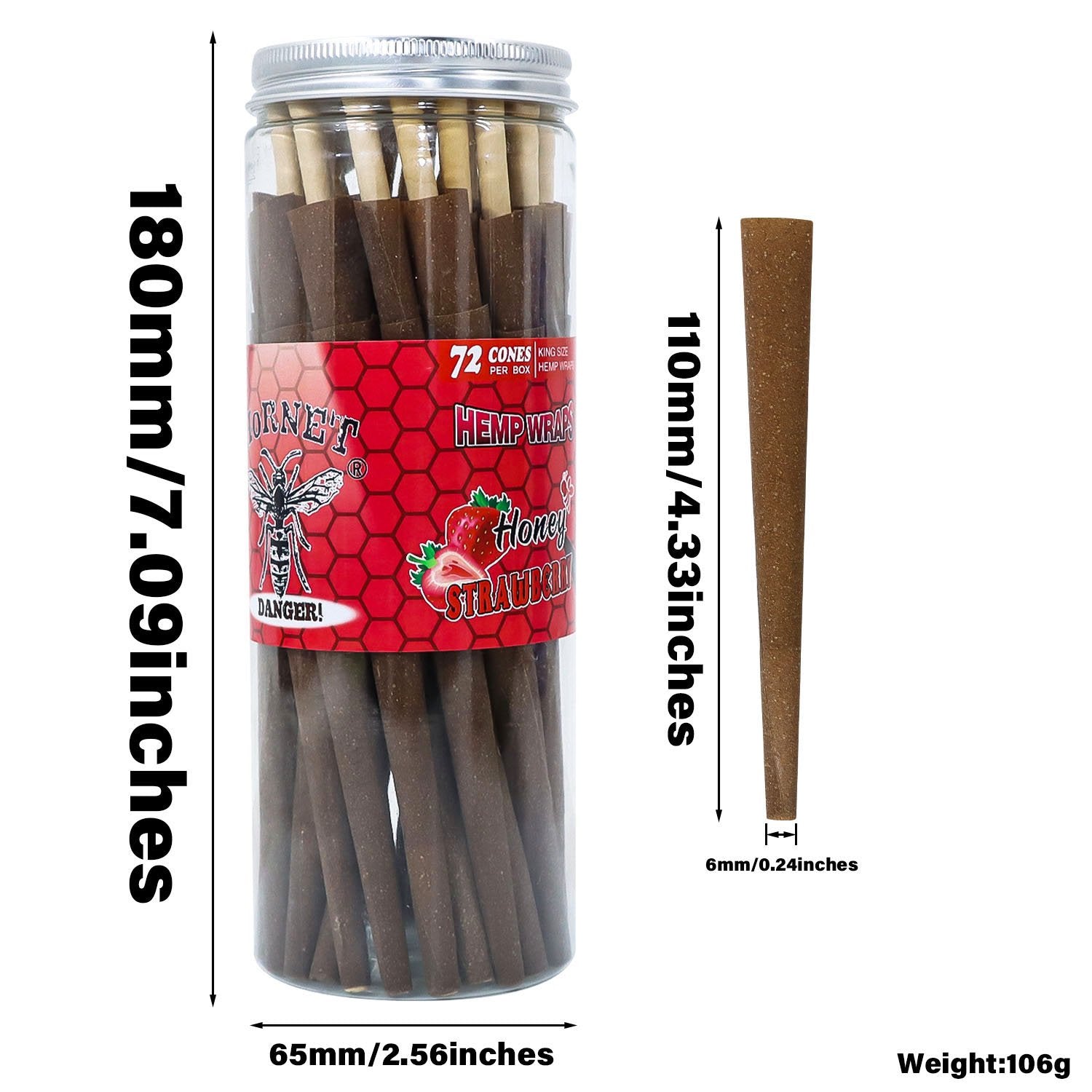 Strawberry Flavored Brown Cigar Skin Pre-Rolled Cones - Pack of 72