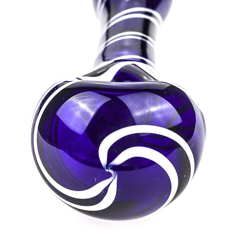 Glass Spoon Pipe with White Strip Patterns