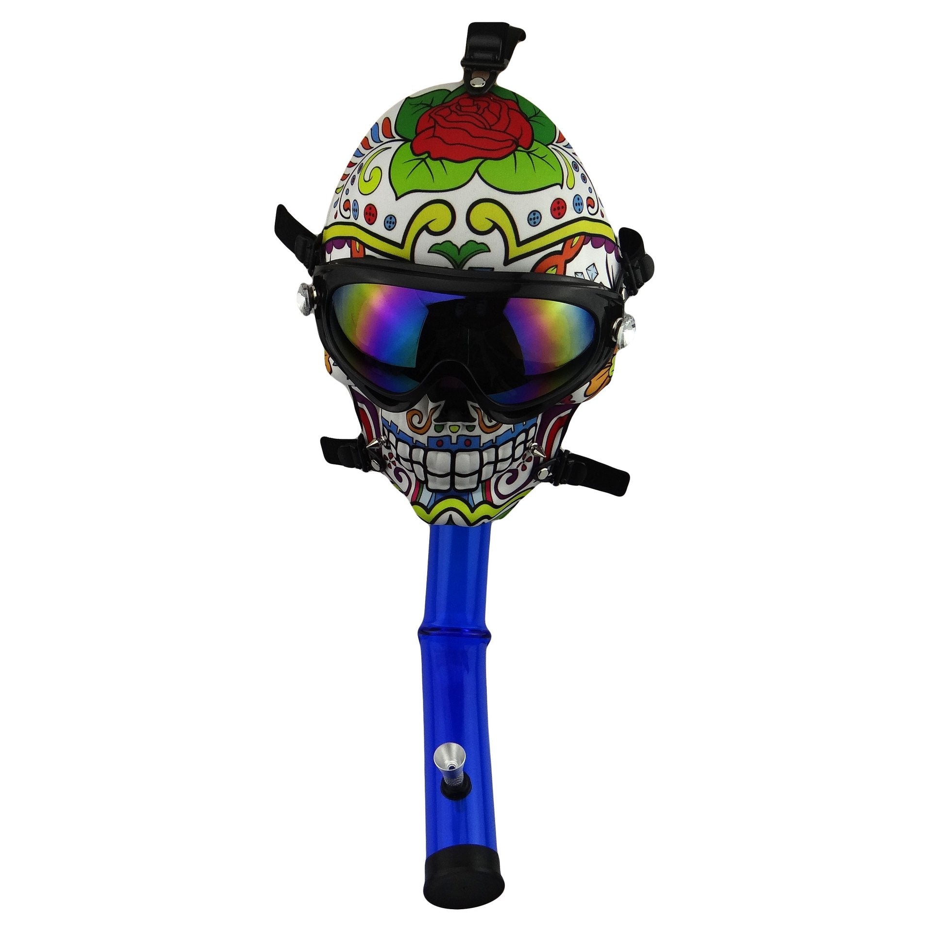 Novel Skull Fabric Gas Mask Bong w/ Bent Water Pipe