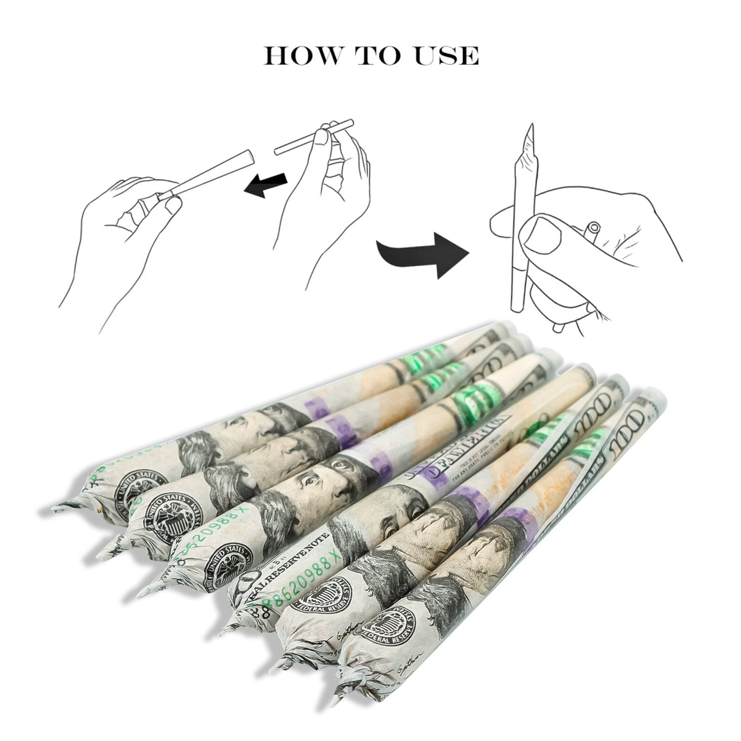 Dollar Bill Design Pre-Rolled Cones - Pack of 72