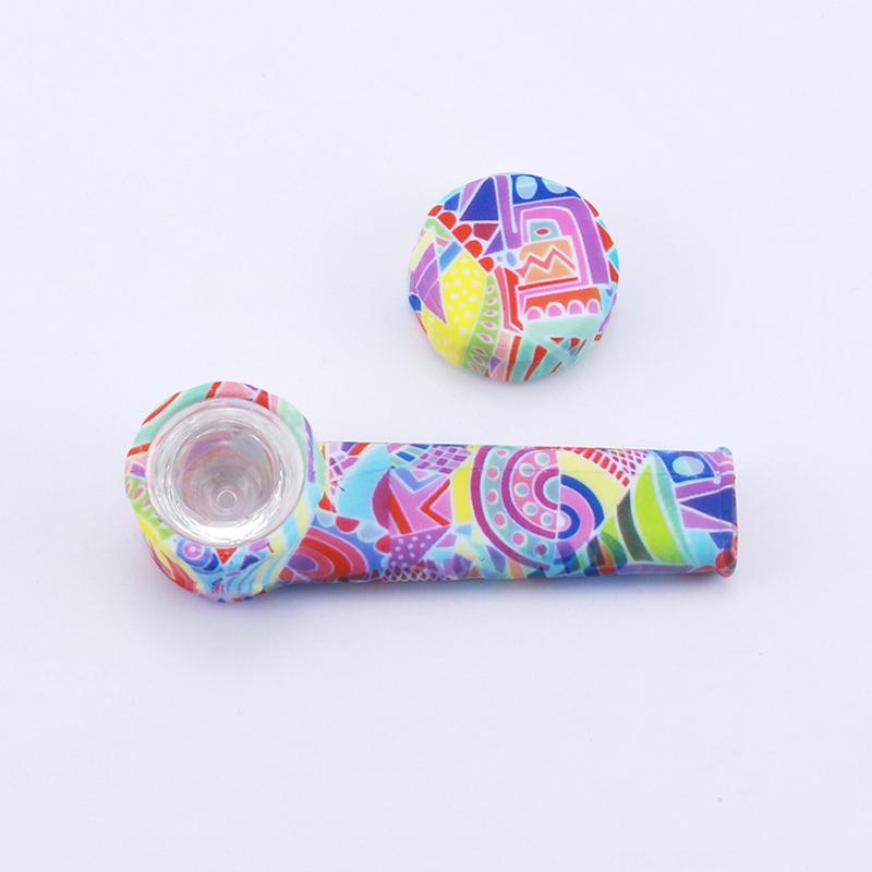 Water-Pattern Silicone Pipe With Lid (Random Colors) - PuffingBird AU