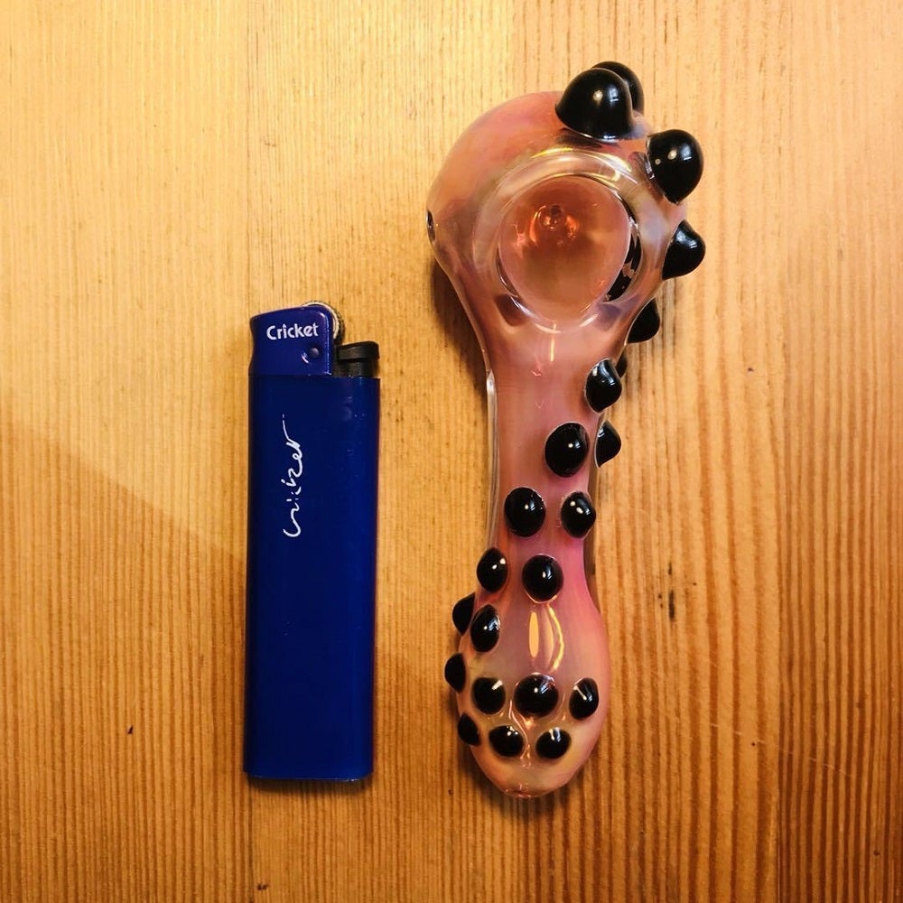 Handmade Glass Pipe w/ Black Glass Marbles Grip