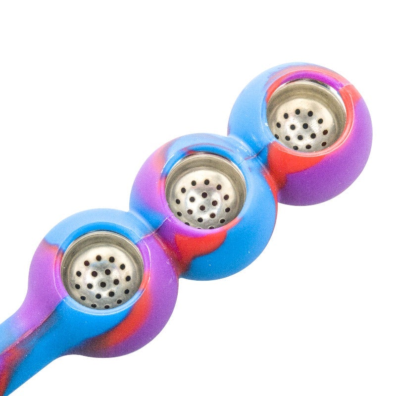 Silicone Triple Bowl Pipe (Random Color)