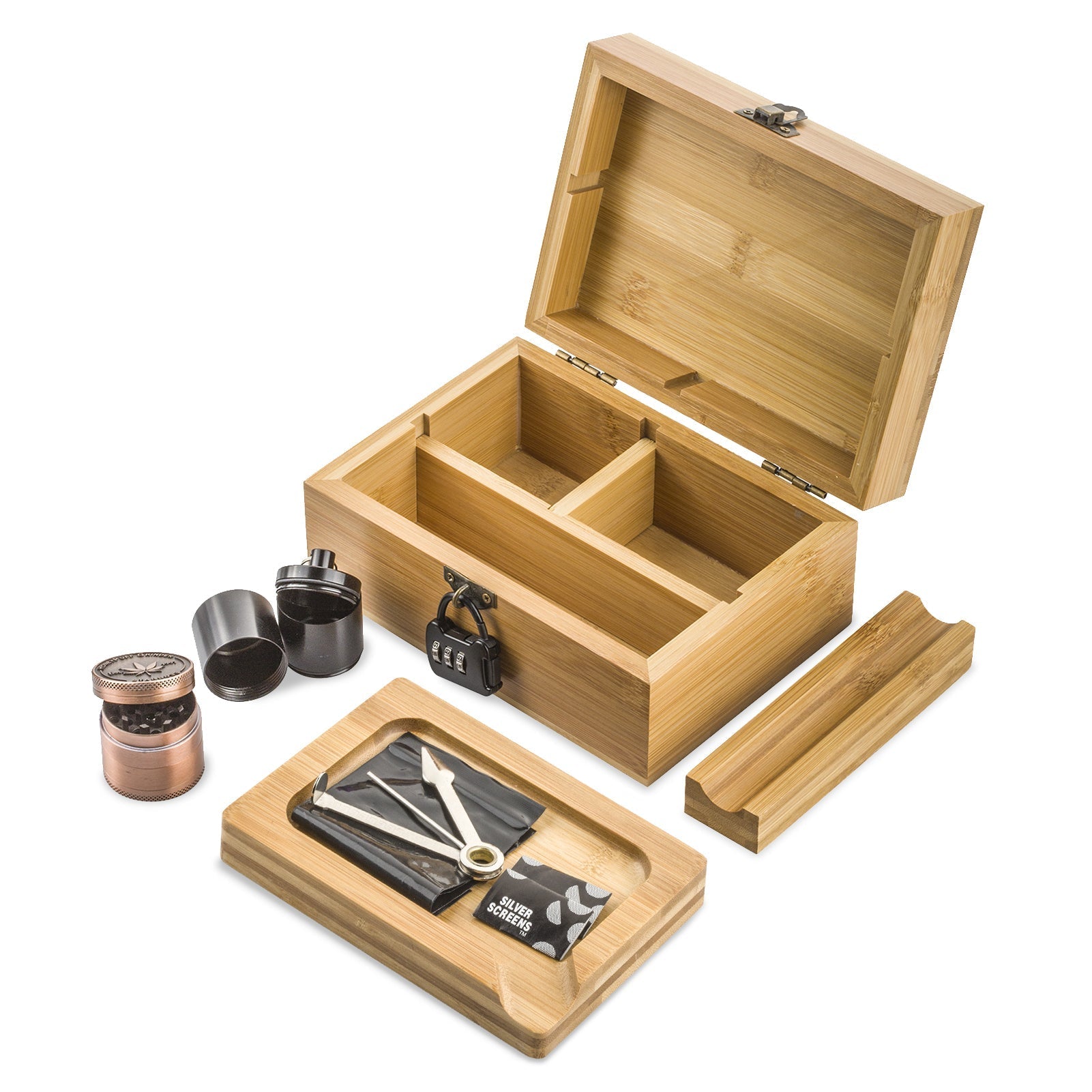 Retro Wooden Stash Box Lock w/ Titanium Enail Kit Bundle Set