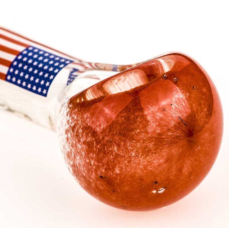 Red Frit Glass Pipe w/ American Flag Pattern