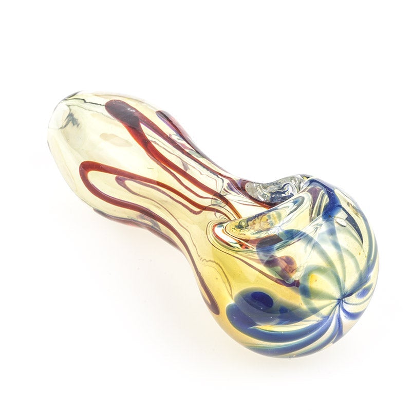 Fumed Glass Pipe w/ Blue and Red Stripes - PuffingBird AU