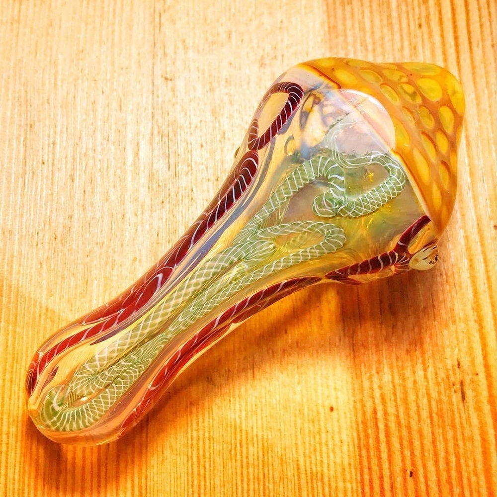 Ribbed Glass Spoon Pipe w/ Mili Scheme
