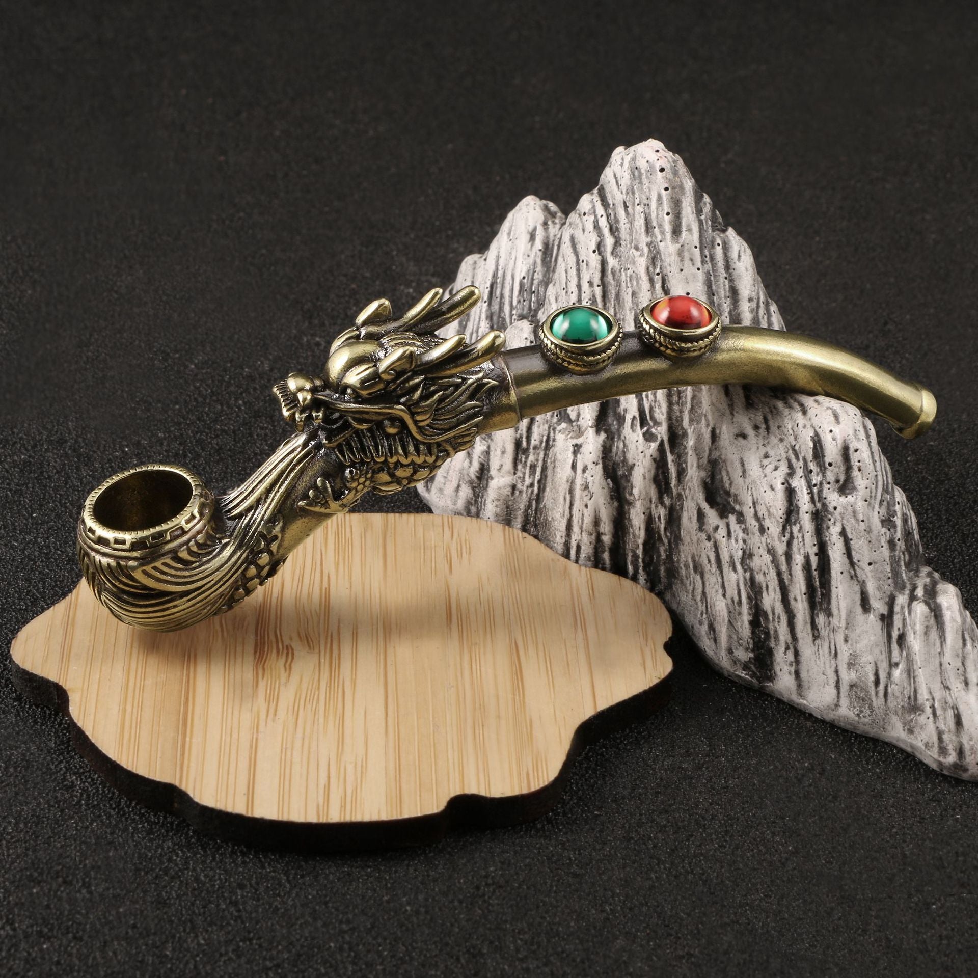 4.5 Dragon Head Gemstone Inlaid Brass Sherlock Pipe
