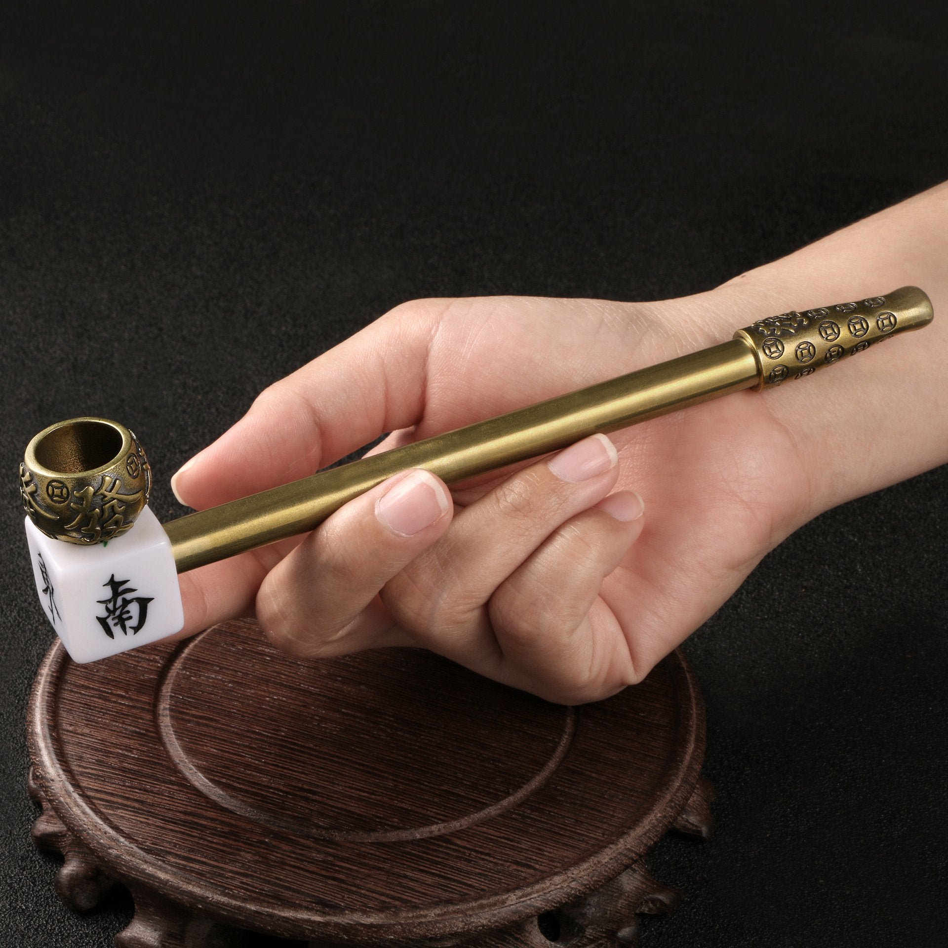 Mahjong Character Brass Smoking Pipe