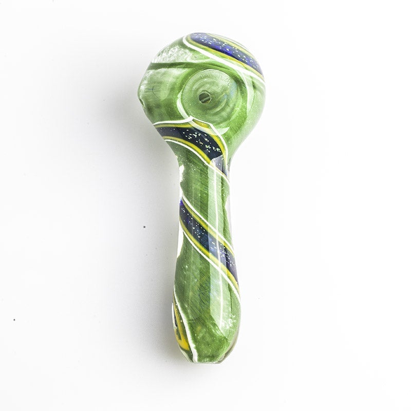 Green Glass Spoon Pipe w/ Swirl Stripe