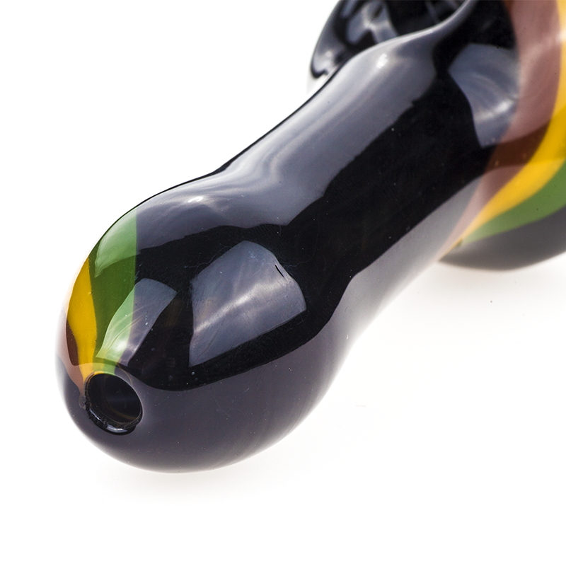 Black Glass Pipe w/ Rasta Stripes