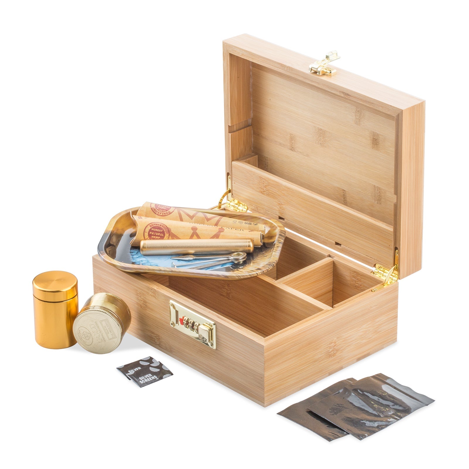 PUFFING BIRD Bamboo Storage Stash Box Combo with Combination Lock