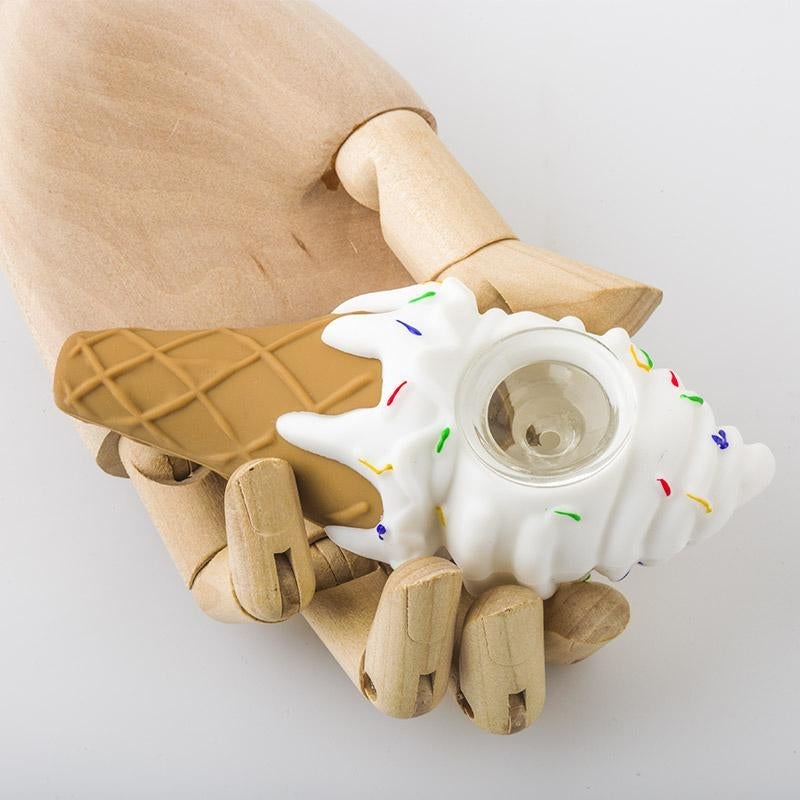 Ice Cream Silicone Pipe w/ Spiral Color Sherlock Bubbler Set