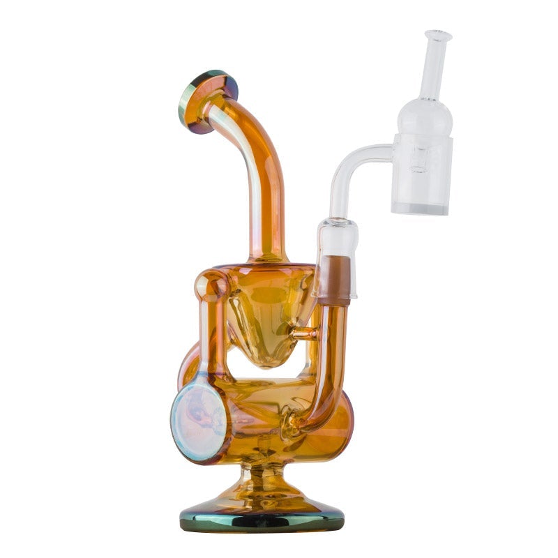 Orange Heady Recycler Dab Rig Set w/ Quartz Banger and Carb Cap