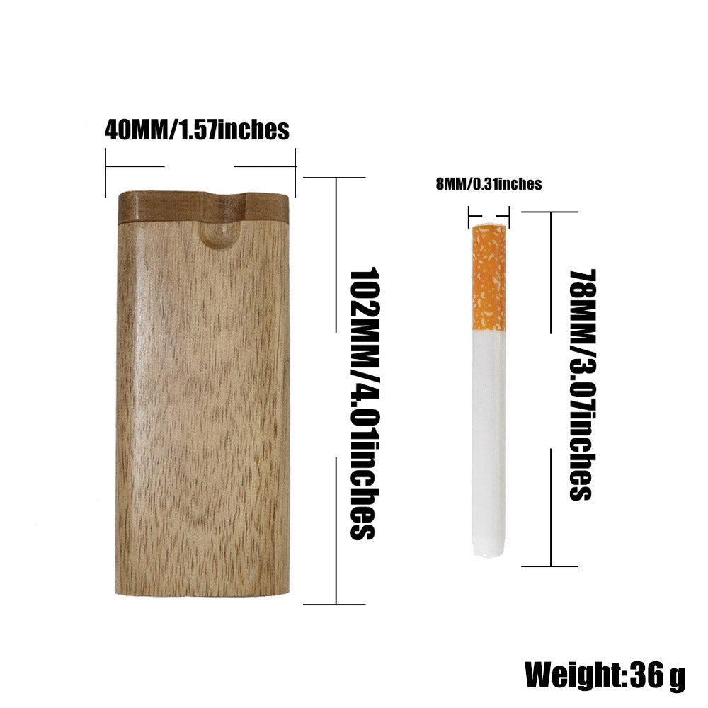 Natural Wooden Dugout W/ Cigarette Shape One Hitter Pipe