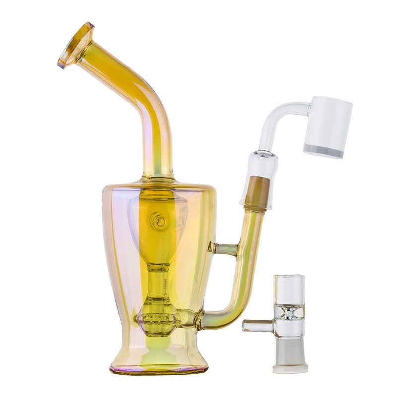 Heady Orange Glass Bong Set w/ Quartz Banger and Carb Cap