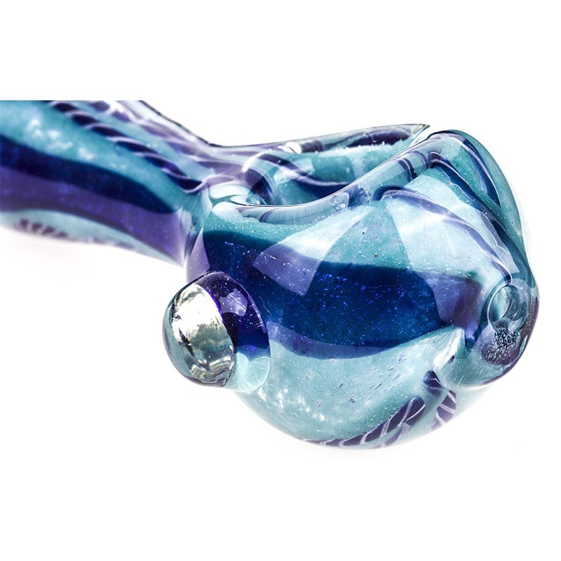 Blue Glass Spoon Pipe with Stripes