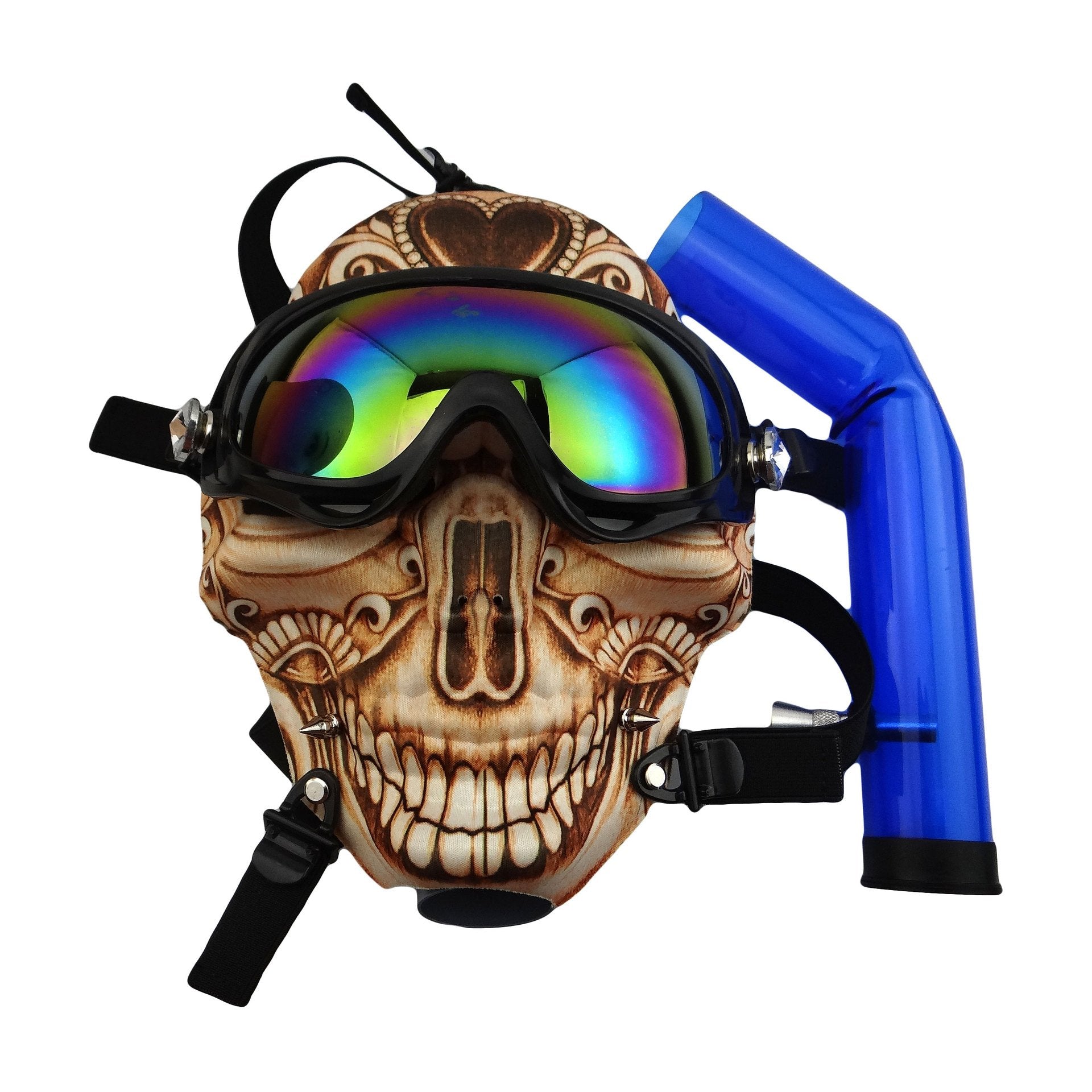 Novel Skull Fabric Gas Mask Bong w/ Bent Water Pipe