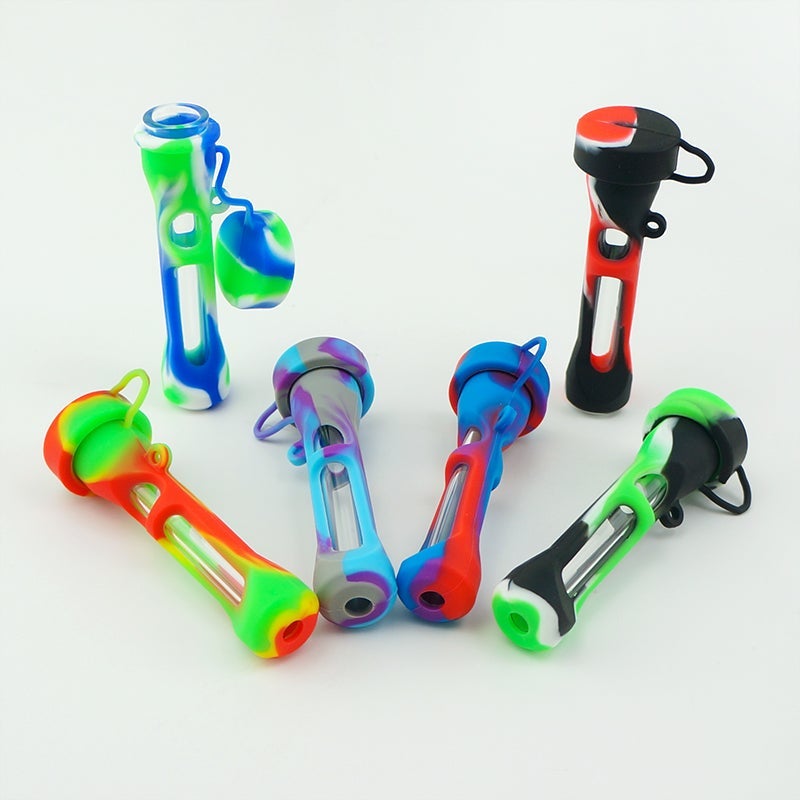 Glass Chillum w/ Silicone Sleeve (Random Color)