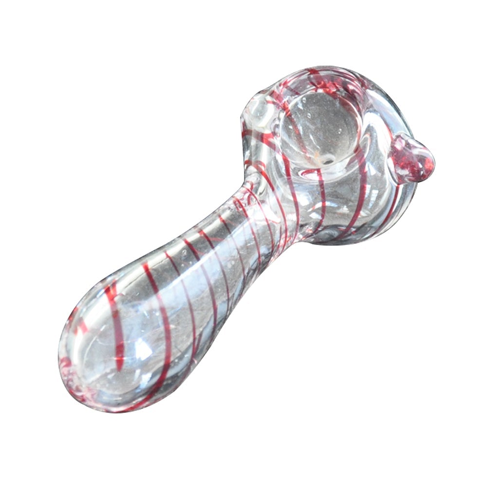 Red Spiral Clear Glass Spoon Pipe