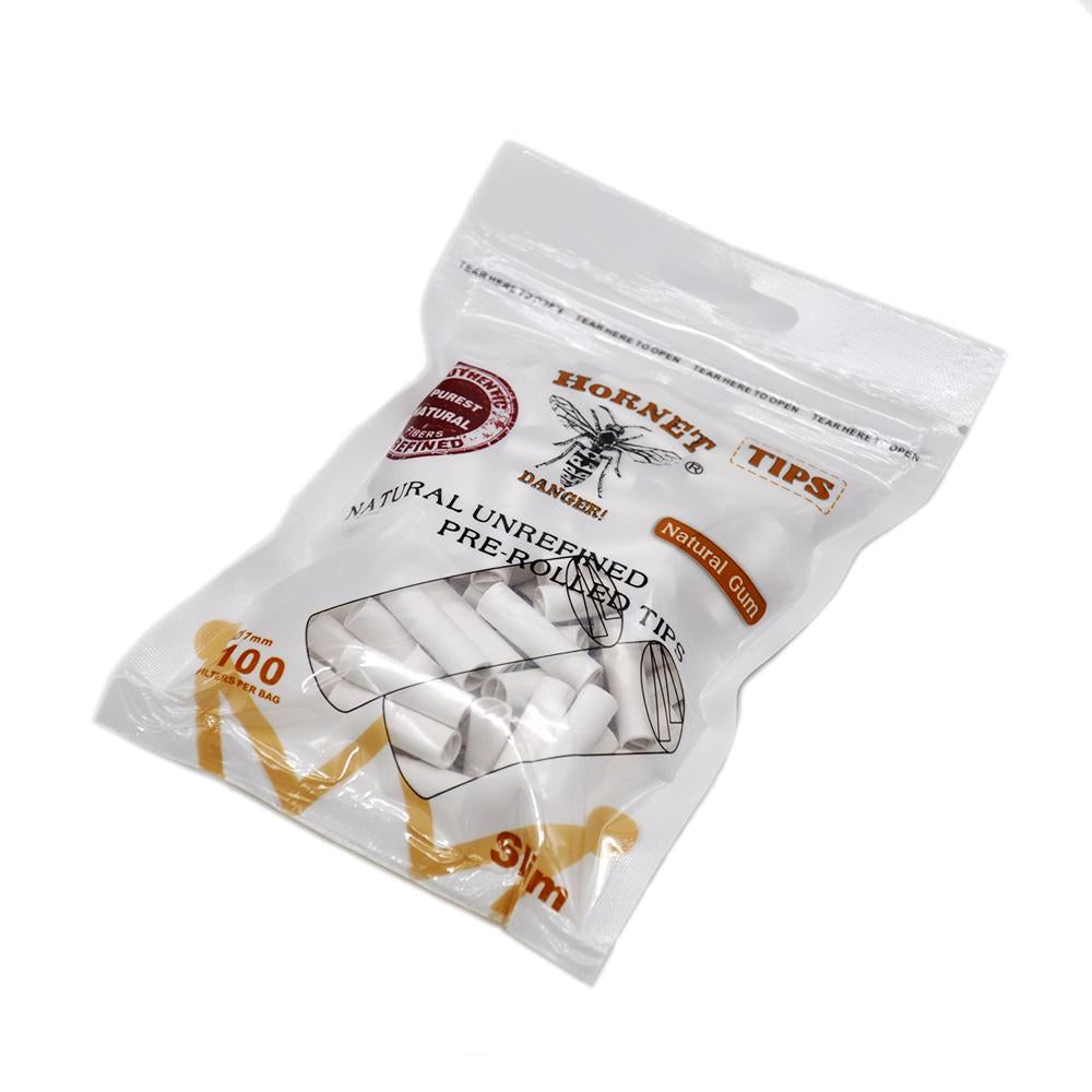 Natural Unrefined Rolling Paper Filter Tips - 7mm White Pre-Rolled Tips (100 Tips per Resealable Bag)