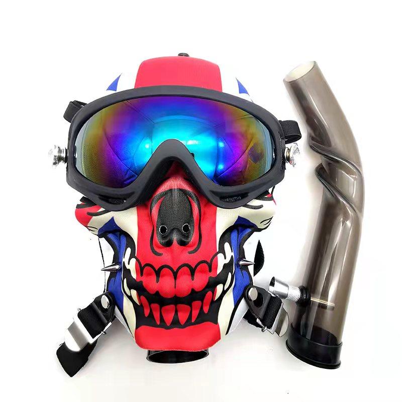 Skull Fabric Gas Mask Bong Shades w/ Bent Water Pipe